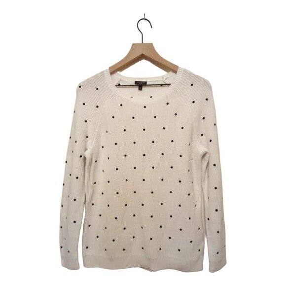 TALBOTS Petite White & Black Dotted Long Sleeve Crew Neck Knitted Sweater Sz LP - Picture 1 of 7